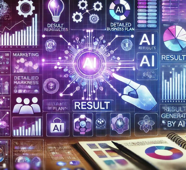 DALL·E 2024-09-16 23.27.08 - A detailed image showing a result generated by AI, such as a marketing plan or a detailed business plan. The result is displayed on a digital screen w